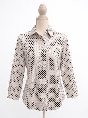 Lauren Ralph Lauren Beige Polka Dot Button-Front Blouse